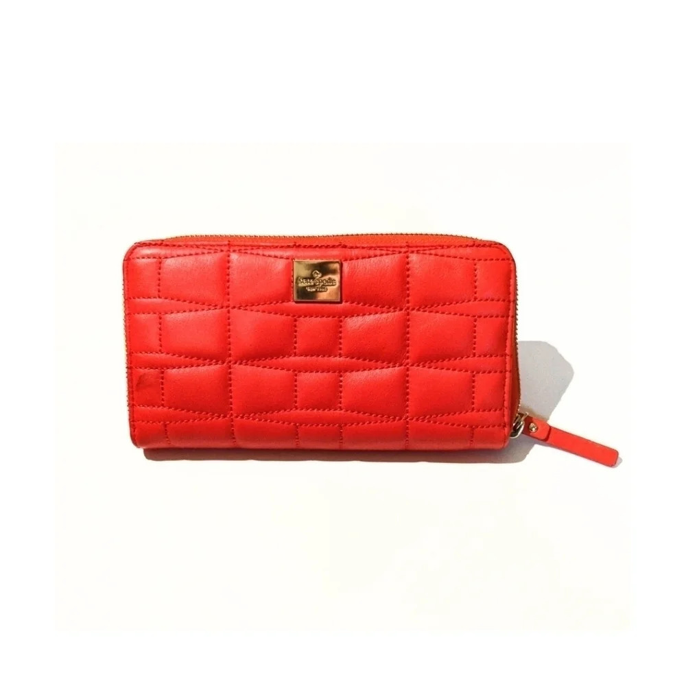 Kate Spade cherry red lacey signature quilted leather Wallet flame